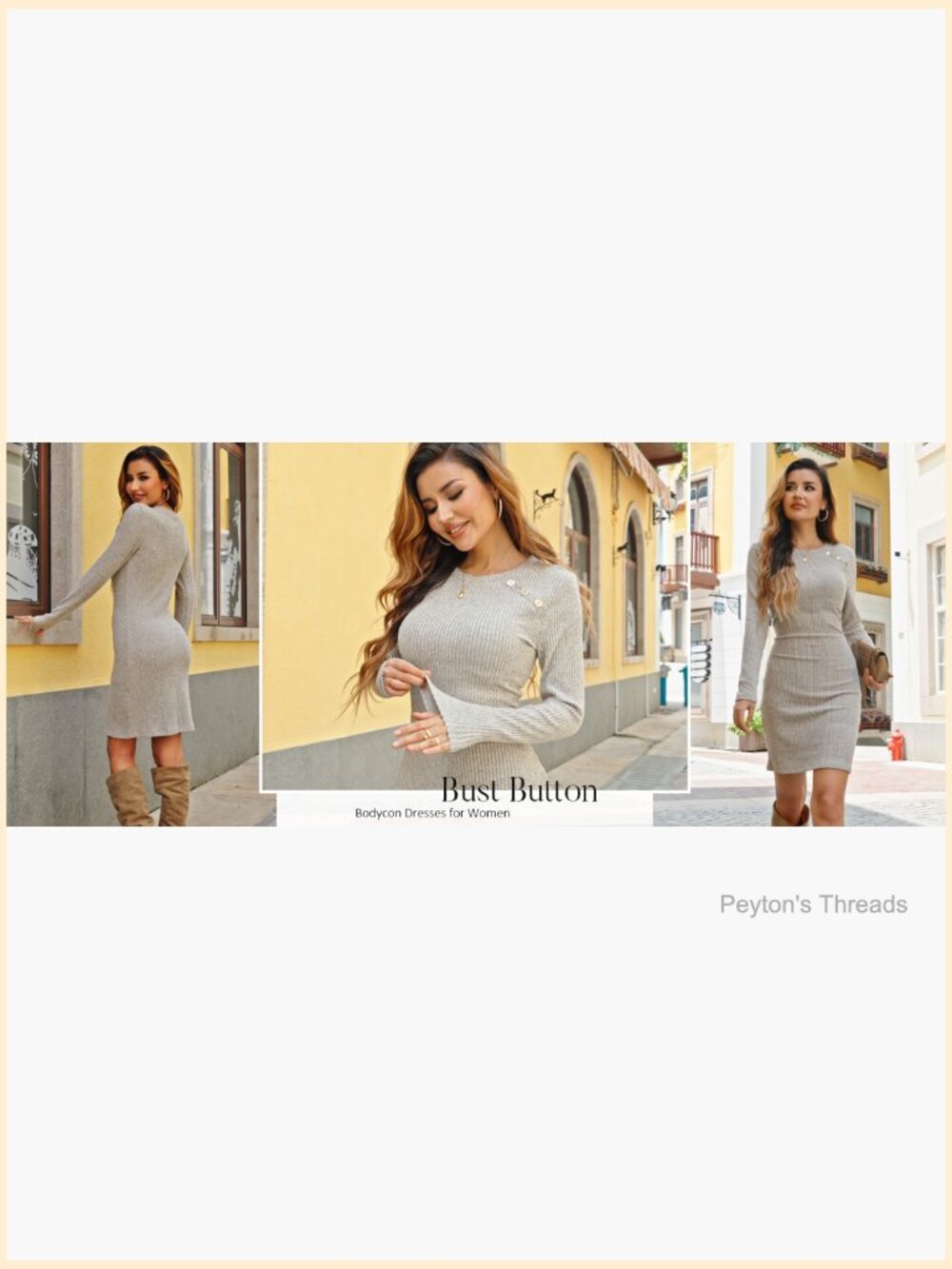Long Sleeve Crew Neck Ribbed Knit Bodycon Mini Dress - Picture 7 of 7